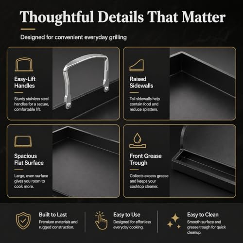 Cast Iron Griddle for Gas Grill Griddle 17 x 13 Inch Flat Top (17" x 13" x 5")