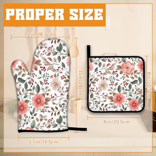 Pink Poppy Floral Oven Mitts and Pot Holders Set (Pink Poppy Floral Berry)