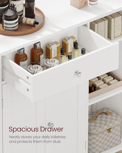 Bathroom Storage Cabinet (1 Drawer + 2 Doors + 3 Open Compartments / 11.8"D x 29.5"W x 31.5"H / White)