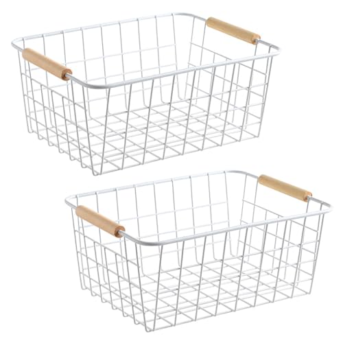 white wire baskets for organizing with Wooden Handles Storage Organizer Baskets (New-White2 / Medium)
