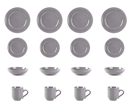 HomeVSS 16 Piece Pearl Dots Stoneware Dinnerware Set (Gray)