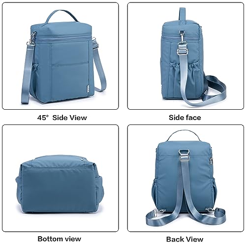 NOL Insulated Lunch Bags for Women Cooler Bag Lightweight Nylon Waterproof Lunch Box for Work (Dusty blue / Large (12 Liters))
