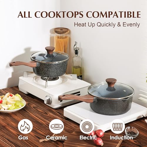 2.5 Quarts Nonstick Saucepan with Lid (Gray Granite / 2.5 Quarts)