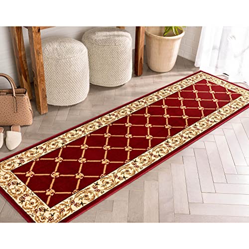 Patrician Trellis Red French European Formal Traditional 2x7 (2'3" x 7'3" (Rectangular) / Red)