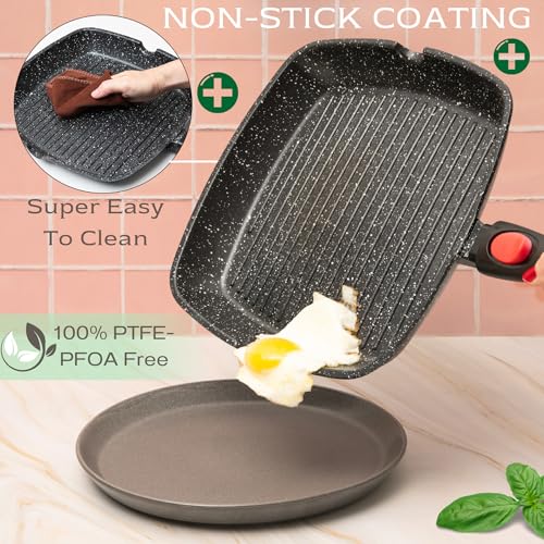 Grill Pan for Indoor Cooking 11Inch Nonstick Square Grill Pan (Square Grill Pan RV-Friendly Design)