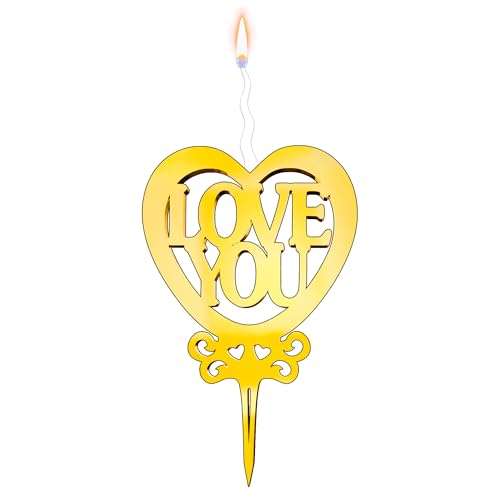 Love You Reusable Gold Romantic Cake Candle (Love You)