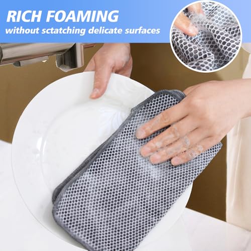 Kitchen Dish Washcloths Microfiber Gray with Poly Scour Scrub Side (Gray / 10inchx10inch)