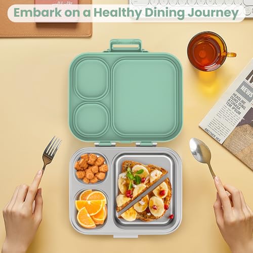 Stainless Steel Bento Lunch Box for Kids (Green)