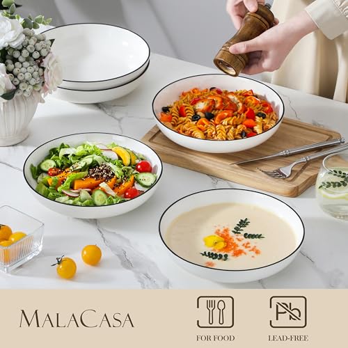 8.85" Large Pasta Bowls (Ivory White (Black Rim) / 42 Oz (6 Piece))