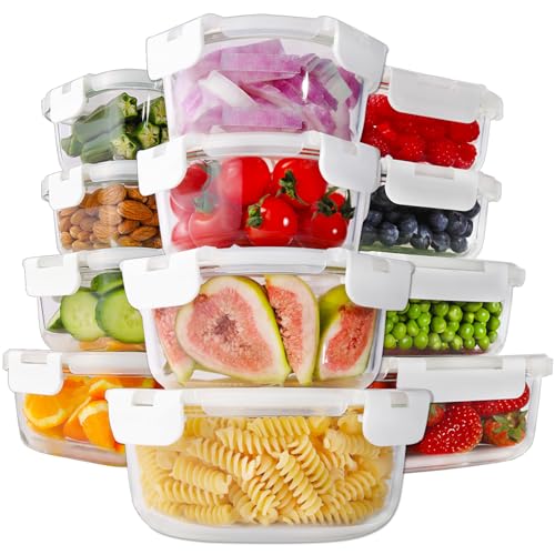 24pc Glass Food Storage Containers with Lids (White)