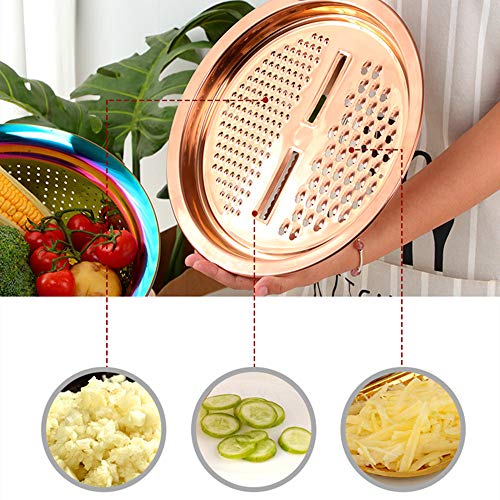 3-In-1 Multifunctional Grater Basin Colander Strainer Set, Mingcheng Stainless Steel Kitchen Grater/Drain Basket/Bottom Basin for Washing Rice, Fruits, Vegetable, Grater with Container (Rainbow) (Rainbow)