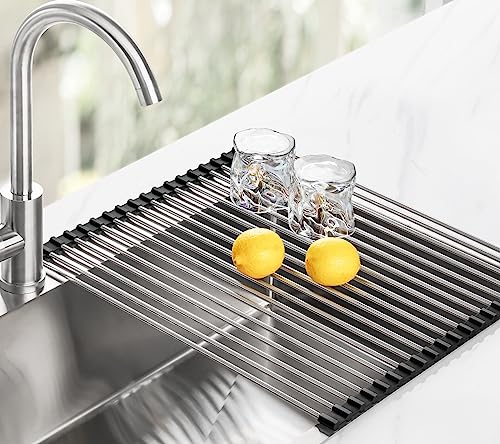 Roll Up Dish Drying Rack Over Sink (Black / 17.7 x 15.5 in)