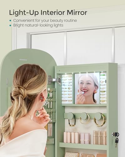 Jewelry Organizer (42.5"H / Rounded Corner Mirror / Laurel Green)