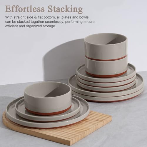 Stoneware Dinnerware Set Service for 4 (Terra Brown)