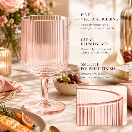 Ripple Textured Blush Pink Stemmed Glass Wine Goblets (Pink)