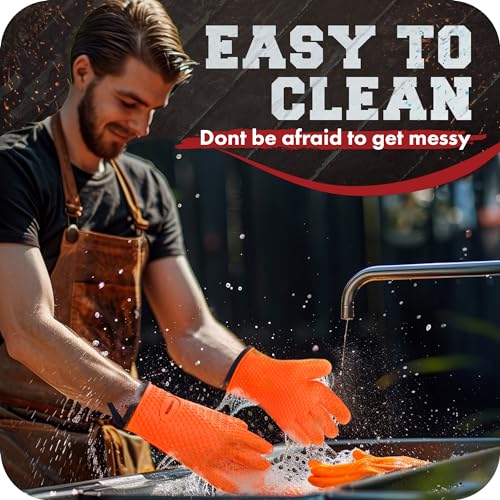 Silicone Smoker BBQ Gloves (Orange Flame / One Size Fits Most)