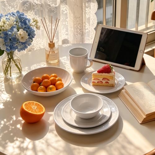 HomeVSS 20 Piece Pearl Dots Stoneware Dinnerware Set (White)