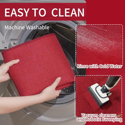 Kitchen Rugs Kitchen Mats for Floor Non Slip Washable Red 17"x30" (A- Red / 17"x30")