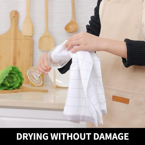 100% Cotton Terry Kitchen Towels (White and Light Grey / 13 X 28 - 6 Pack)