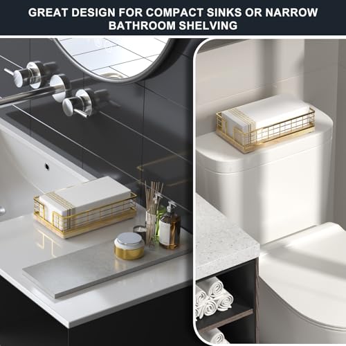 Guest Towel Holder Tray for Bathroom (Gold/Oak / 9.06 x 5.51 x 2.56 inches)