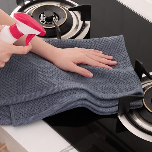 100% Cotton Oversized Waffle Weave Kitchen Towels 6 (Dark Grey / 20 X 28 - 6 Pack)