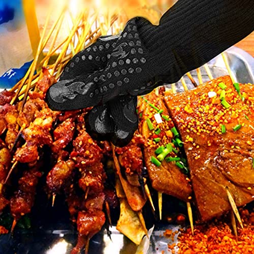 Mitts Oven Gloves with Fingers BBQ Heat Resistant Gloves Oven Gloves 1472℉ 14Inch Cut Resistant Cooking Grill Gloves Silicone Non (Black)