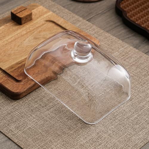Glass & Acacia Wood Butter Dish with Airtight Glass Lid & Serving Knife (1 knife)