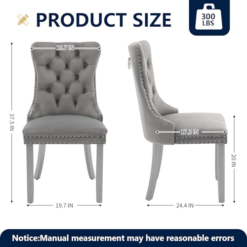 Grey Velvet Dining Chairs Set of 2 (Light Gray)