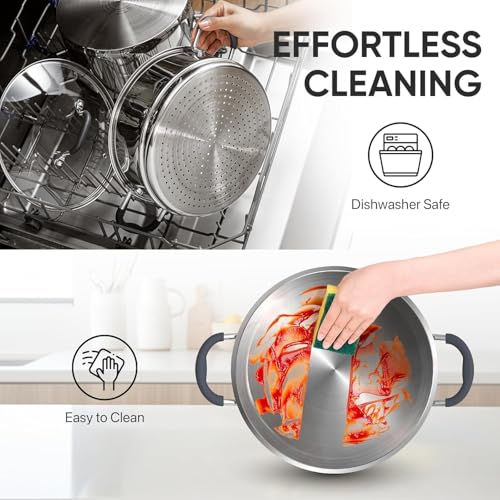 4.6 QT Stainless Steel Steamer Pot for Cooking with Glass Lid (4.6 Quarts)