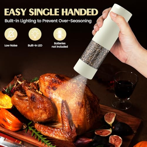 Salt and Pepper Grinder Set Electric Adjustable Coarseness Salt Pepper Grinder Shakers House Warming Gifts Automatic Battery Pepper Mill Shakers Gifts for Women Wedding Registry Must Haves (Cream Yellow)