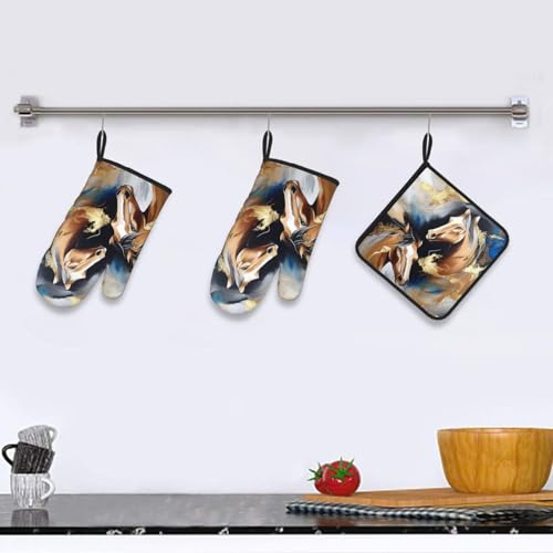 Horse Oven Mitts and Pot Holders Sets of 3 (Horse)