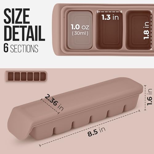 1 oz 6 Cavity Silicone Ice Cube Freezer Tray with Lid (0.7oz * 12 Section * 2 / Brown)