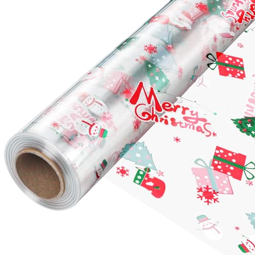 100 ft Christmas Cellophane Wrap Roll (Christmas 35in Wide x 100ft Long)