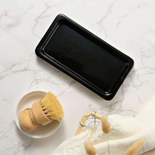 Glass Kitchen Soap Dispenser Set with Ceramic Tray (Amber Bottles + Black Pumps)