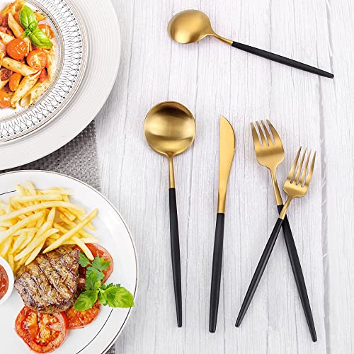 Matte Gold Silverware Set With Black Handle (Matte Gold With Black Handle)