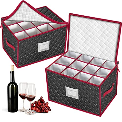 Christmas Stemware Storage Cases with Dividers (Black Claret / 2 Pack Wine Glass Storage (Black+Claret))