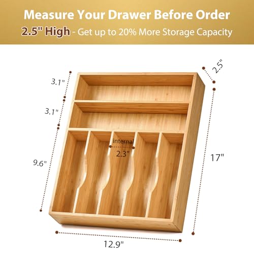 Bamboo Kitchen Drawer Organizer (13 x 17 Inch (7 Slots))