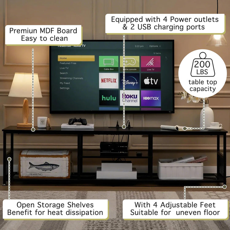 TV Stand with Power Outlets for Televisions up to 80Inch (Black / 70 Inches / With Power Outlets)