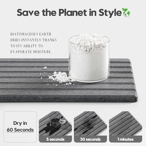 2PCS Water Absorbing Stone Drying Tray Mat for Bathroom Sink & Kitchen Counter Organizer (Dark Gray / 10"x 6")
