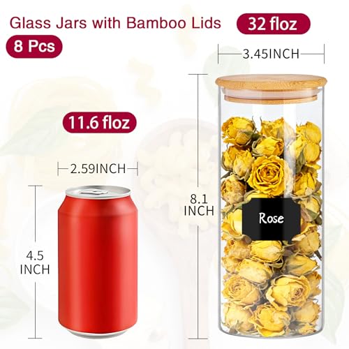 32 oz 8 Pcs Glass Jars with Bamboo Lids (32 oz 8 pcs)