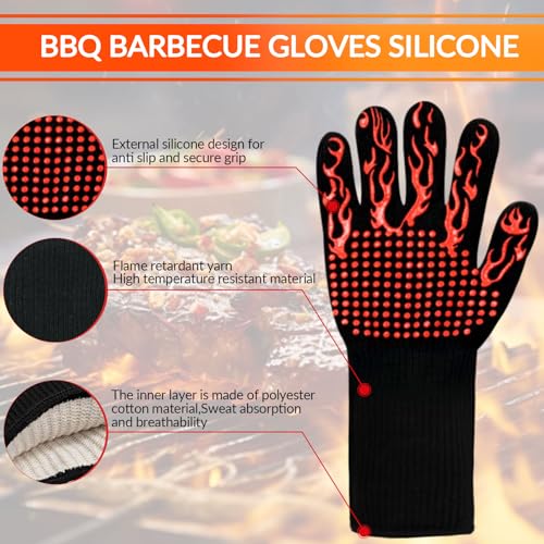 1 Pair Grill Oven Mitts (Red-flame Pattern)