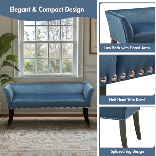 Accent Bench Upholstered with Nailhead Trim (Blue)