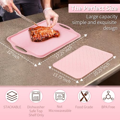 Large Non Slip Serving Tray with Handles (Pink)