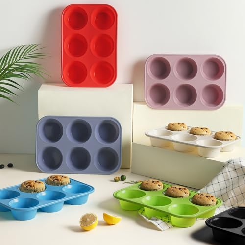 2 Pack 6 Cups Silicone Jumbo Muffin Pan with Metal Reinforced Frame Silicone Molds for Baking Cupcake Cake Baking Pans Muffin Tin Tart Pans Baking Set for Easter Christmas holiday Cookie Tin (2pc: 6-Cup Jumbo / Morandi Blue)