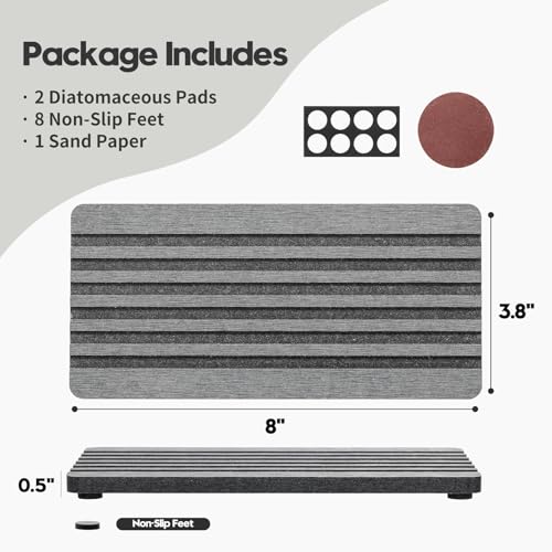 2PCS Diatomite Quick Stone Drying Tray Mat For Bathroom & Kitchen Counter (Charcoal / 8"x 3.8")