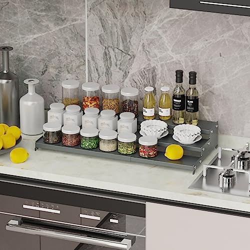 Expandable Spice Rack Storage organizer with 3 (Gun-Gray / 2 Packs)