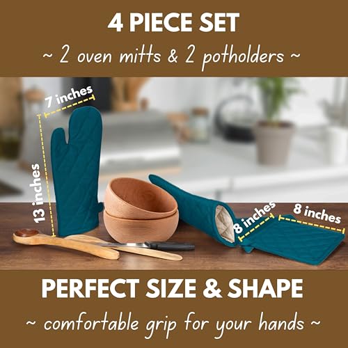 Pot Holders and Oven Mitts Sets for Kitchen Heat Resistant (Teal)