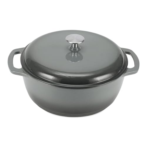 Enameled Cast Iron Dutch Oven Pot With Lid (Gray / 6-Quart)