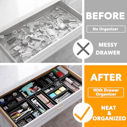21 Piece Bamboo Drawer Organizer Storage Boxes Set (21-Piece / Black)