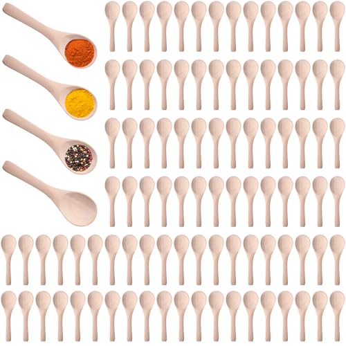 100 Pcs Small Wooden Spoons (Light Wood)